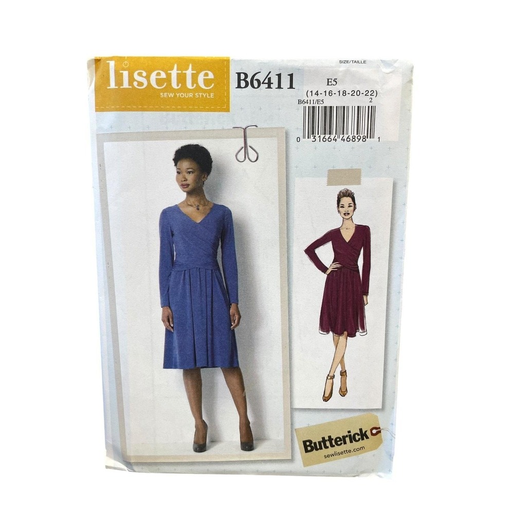 Butterick‎ Lisette B6411 Misses Dress Sz 14 16 18 20 22 Wrap Pleated Long Sleeve